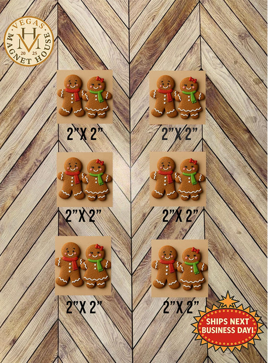 Gingerbread Couple Bundle of 6 magnets: Decorative Fridge Magnets (2x2")