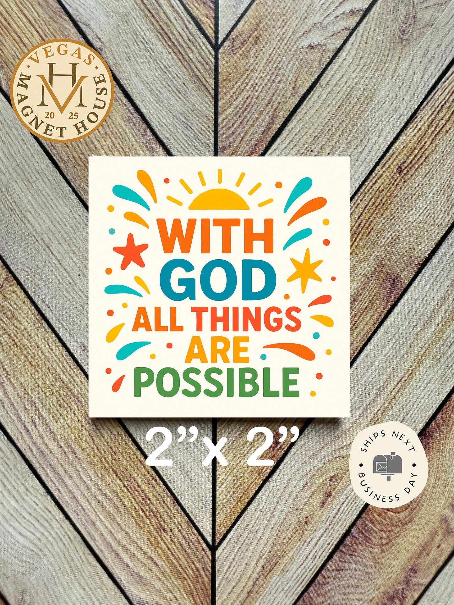 With God all Things Are Possible : 2x2" Holiday Fridge Decor Magnet
